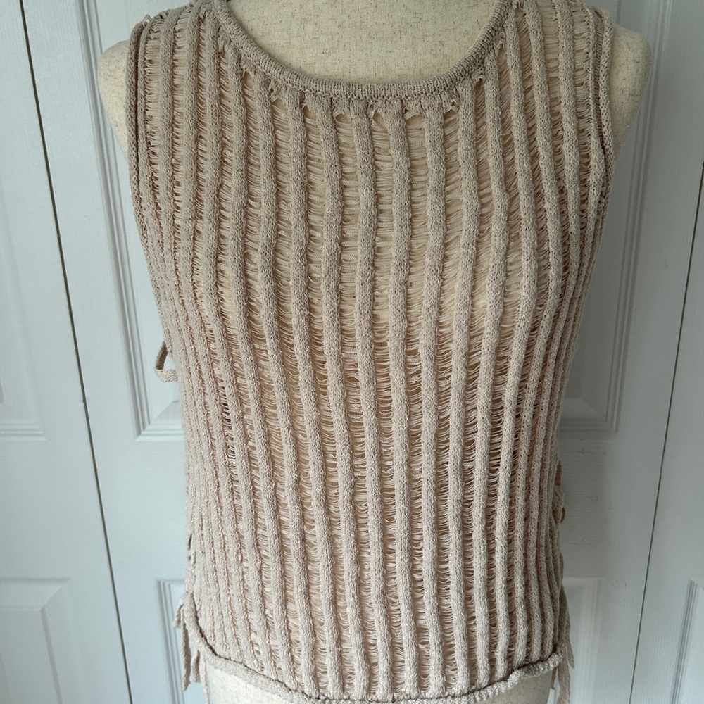 Beige Textured Sleeveless Top